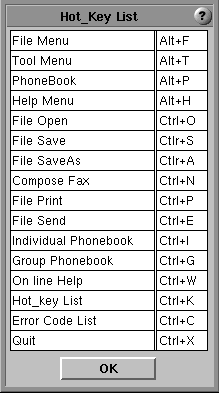 Hot-key list